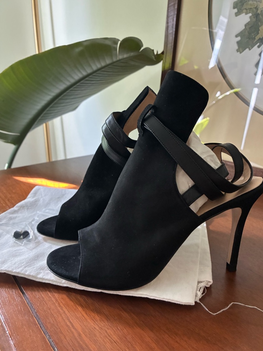 LYLIA Open Toe Leather Suede Pumps, Black, Size 36
